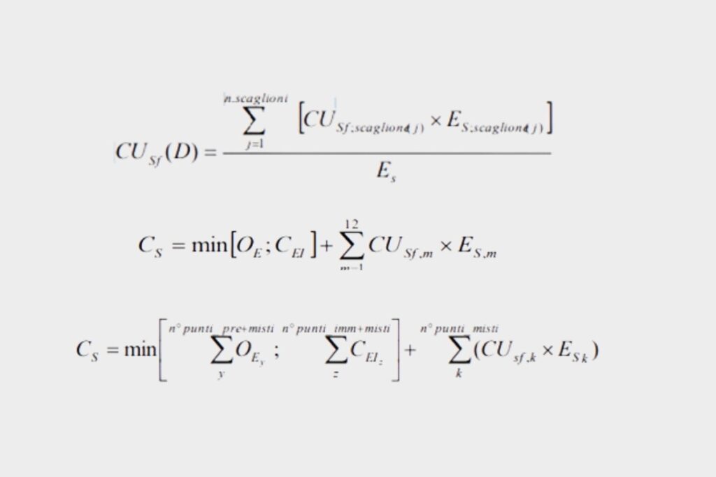 formule utilizzate per il calcolo del contributo sullo scambio sul posto